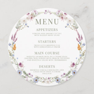 Carteira de menu redondo de flor silvestre e silve