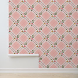 Carteira Floral de Xadrez Rosa