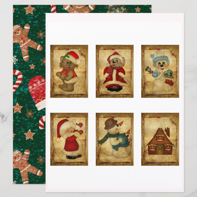 Cartões ATC de Natal Vintage Fofo (Frente/Verso)