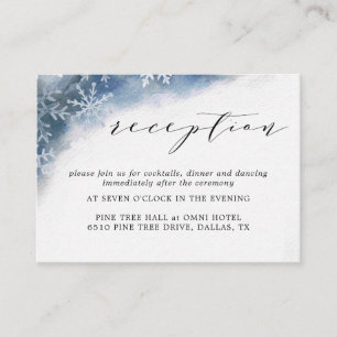 Cartões azuis da recepção de casamento do floco de