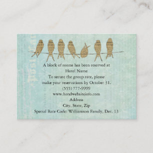Cartões azuis do hotel e do sentido dos pássaros