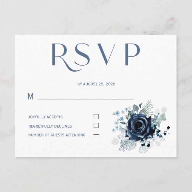 Cartões Azuis RSVP Personalizados para Casamento (Frente)