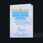 Cartões Blue Menorah Chanukah<br><div class="desc">Menorah azul com chamas cor de laranja, com reflexo ondulado. Design Chanukah. Cartões de saudação Chanukah personalizados - personalize seu próprio dentro de saudação.</div>
