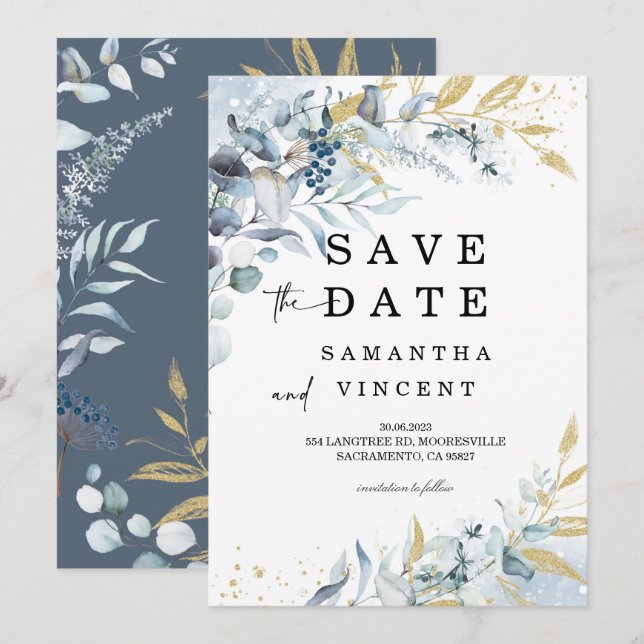 cartões Blue Orchid Save the Date (Frente/Verso)