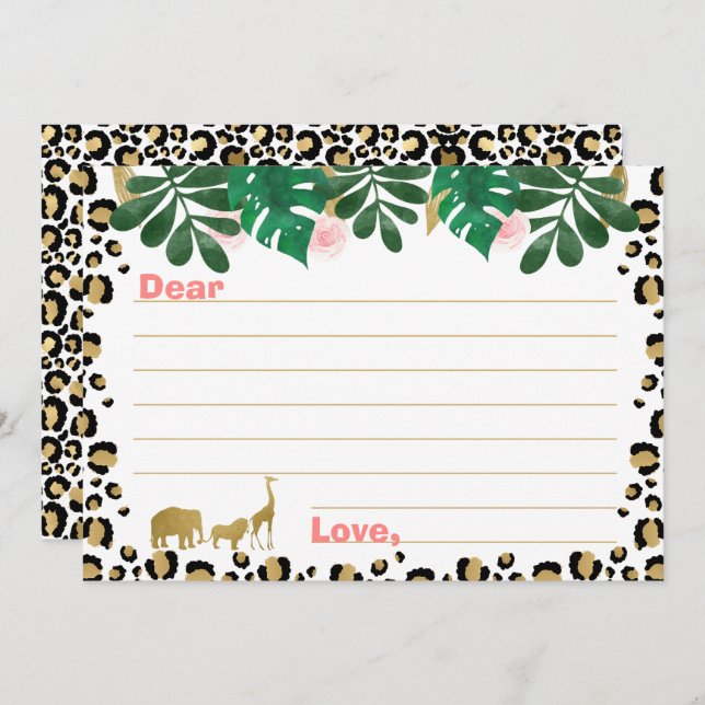 Cartões Cápsulas Safari Selvagem Única de Menina (Frente/Verso)