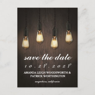 Cartões Chic de Salvar a Data com Luzes Rústicas A