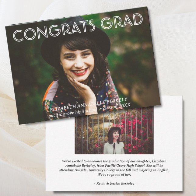 Cartões Clássicos de Anúncio de Foto para Graduaçã (Classic Modern Graduation Photo Announcement Cards)