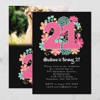 Cartões com fotos Boho Floral aniversário de 21 an