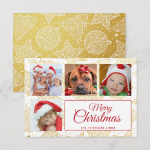 Cartões com fotos da família de Natal Dourado e 
