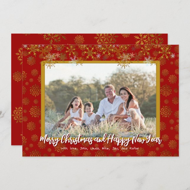 Cartões com fotos Dourados da família de Natal Flo (Frente/Verso)