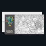 Cartões com fotos felizes personalizados do Chanuc<br><div class="desc">Celebre Chanucá com este cartão com fotos colorido que diz,  "Feliz Chanucá" sobre uma menorah. Fácil de personalizar com sua foto e nomes da família.</div>