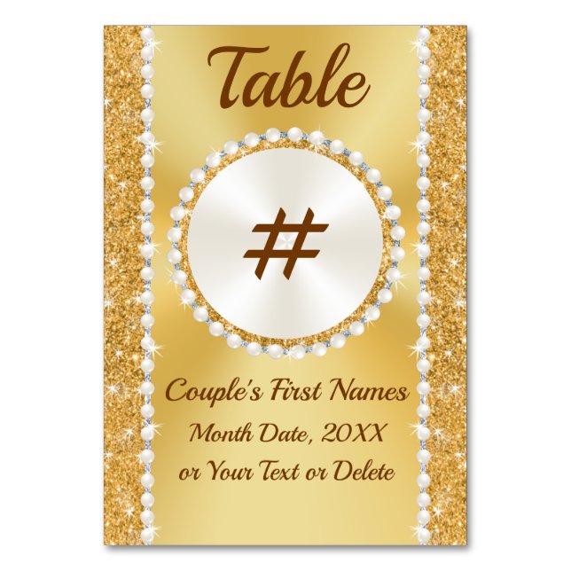 Cartões com Número da Mesa Dourada, Aniversário de (Frente)