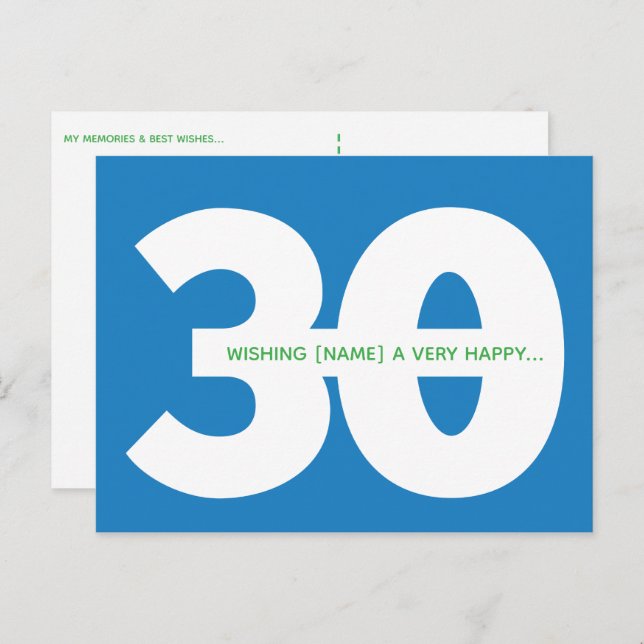 Cartões comemorativos de 30 anos de idade em azul (Frente/Verso)