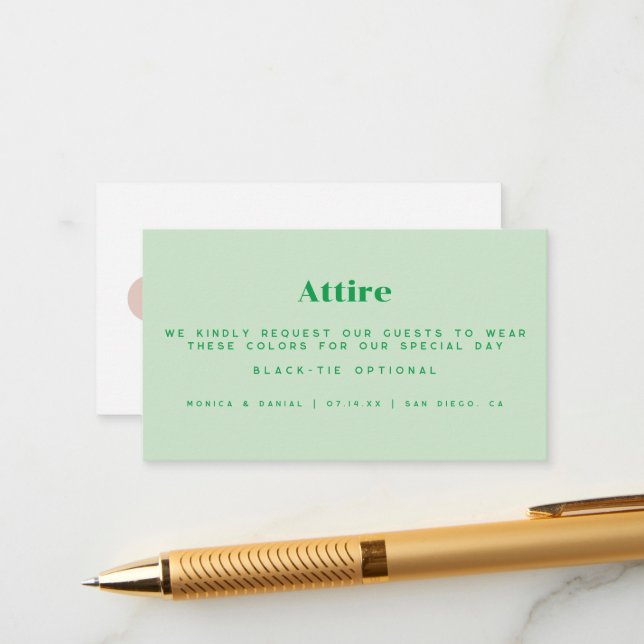 Cartões Convidados de Traje de Casamento Verde (Frente/Verso In Situ)