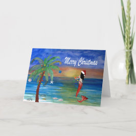 Cartões costeiros de Natal de sereia do Papai Noel