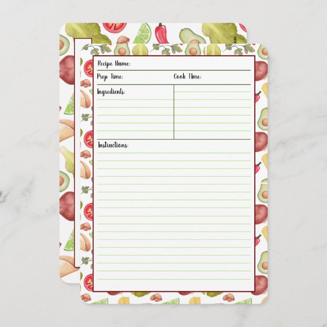 Cartões da receita do tempo do Taco (Frente/Verso)