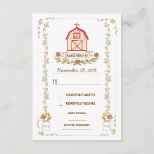 Cartões da resposta do casamento do celeiro do