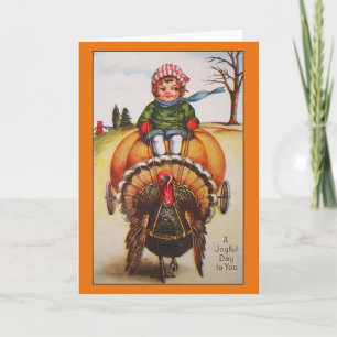 Cartões de Ação de Graças Vintage Turkey Day Illus