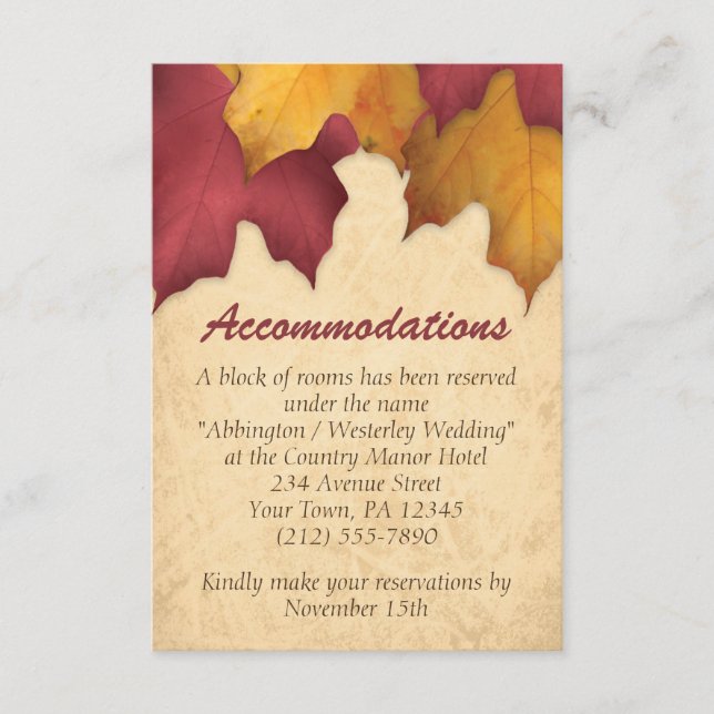 Cartões de Acomodação Dourado Outonal Rústico Borg (Frente)