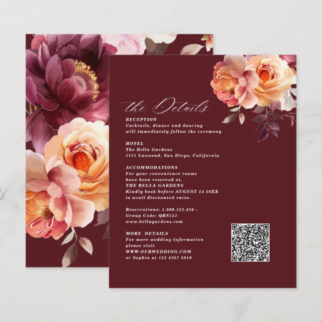 Cartões de Acompanhamento de Casamento Burgundy de (Frente/Verso)
