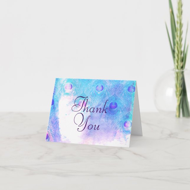 Cartões de Agradecimento Aquarela Pavão Abstrato (Frente)
