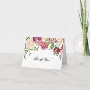 Cartões de Agradecimento Aquarela Rosa Burgundy Fl