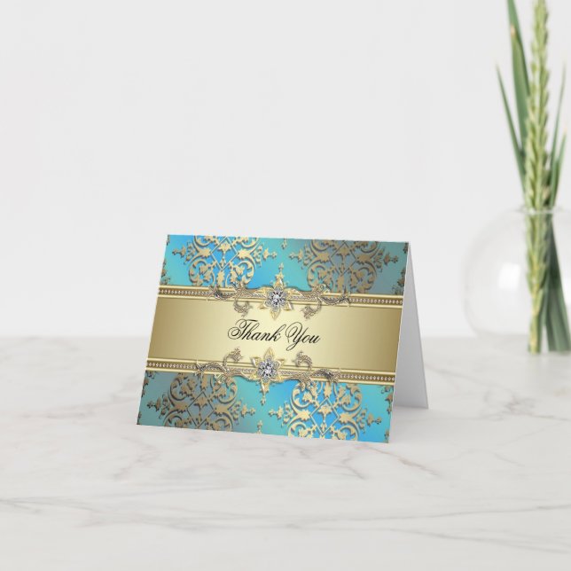 Cartões de Agradecimento Azul Verde Dourado (Frente)