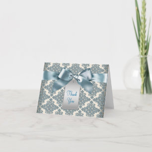 Cartões de Agradecimento Bege Turquesa Azul Damask