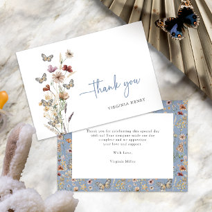 Cartões de Agradecimento Blue Boho Wildflower