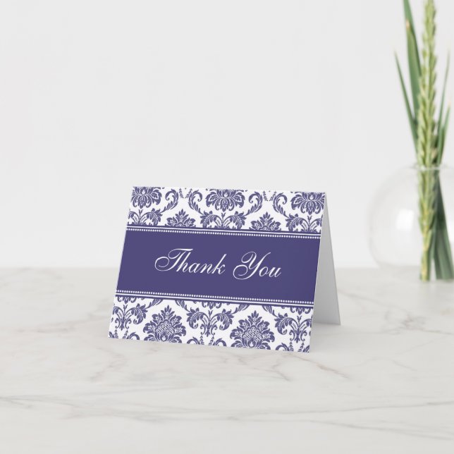Cartões de Agradecimento Blue Damask (Frente)