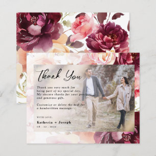 Cartões de agradecimento Chic Photo Floral Burgund