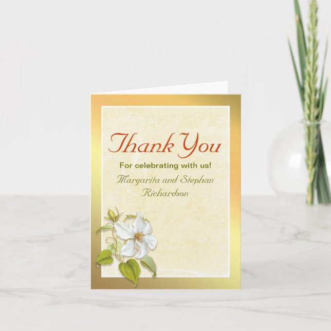cartões de agradecimento com design dourado e flor (Frente)