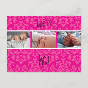 Cartões de agradecimento com monograma Damask 12 d