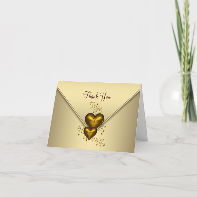 Cartões de Agradecimento Coração Dourado (Frente)