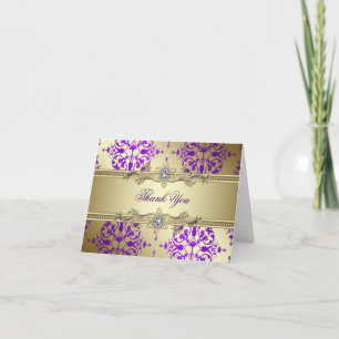Cartões de Agradecimento Damask Ouro Roxo