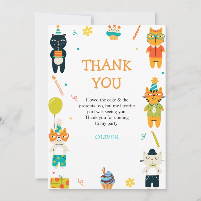 Cartões de agradecimento de 3º aniversário de gato (Frente)