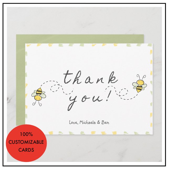 Cartões de agradecimento de abelha, Chuveiro de Be (Bee thank you cards,Baby Shower Cute gender neutral)
