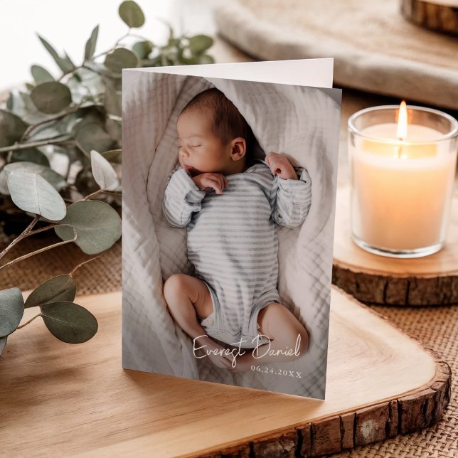 Cartões de agradecimento de bebê com nome em letra (Simple Script Photo Baby Thank You Cards.)