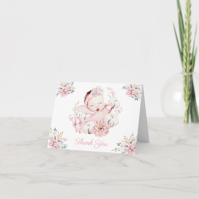Cartões de agradecimento de bebê menina aquarela (Frente)