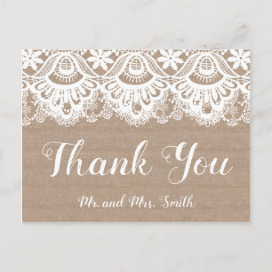 Cartões de Agradecimento de Casamento Burlap e Ren