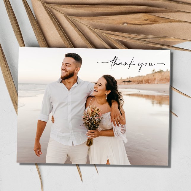Cartões de agradecimento de casamento com foto sim (Simple Budget Wedding Photo Thank You Postcards)