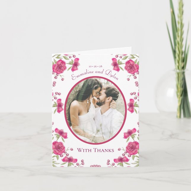 Cartões de Agradecimento de Casamento com Rosa Ros (Frente)