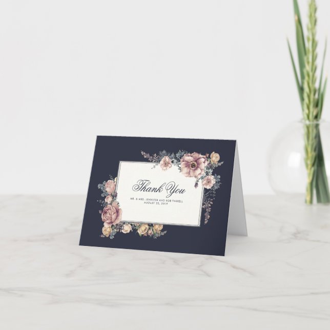 Cartões de Agradecimento de Casamento Elegantes Fl (Frente)