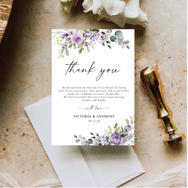 Cartões de Agradecimento de Casamento Florais Roxo (Criador carregado)