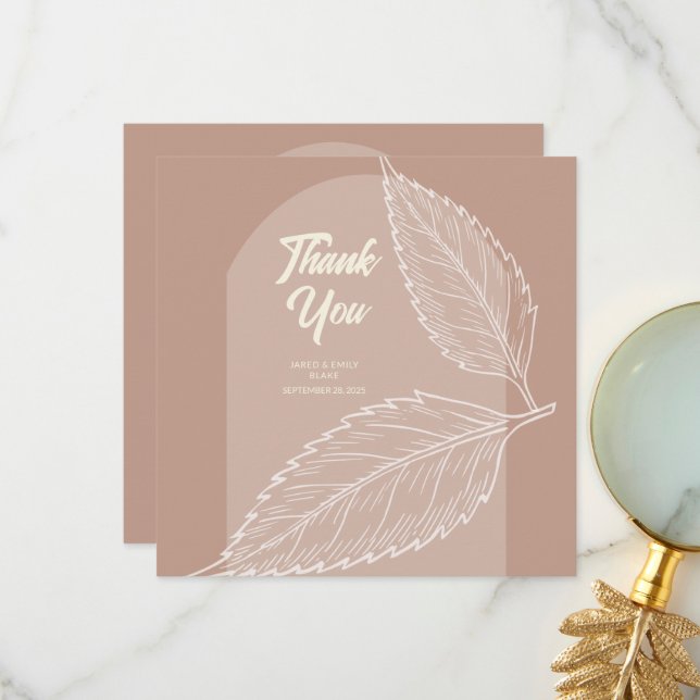 Cartões de Agradecimento de Casamento Folhas Suave (Frente/Verso In Situ)