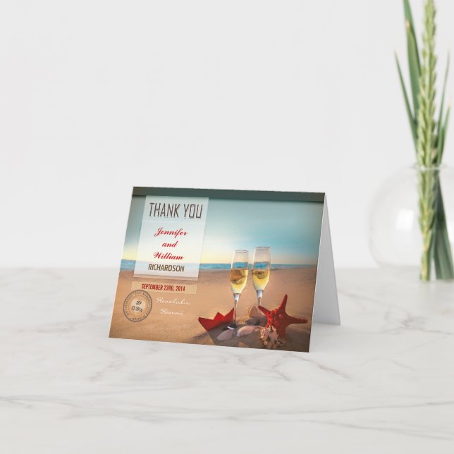 cartões de agradecimento de casamento na praia (Frente)