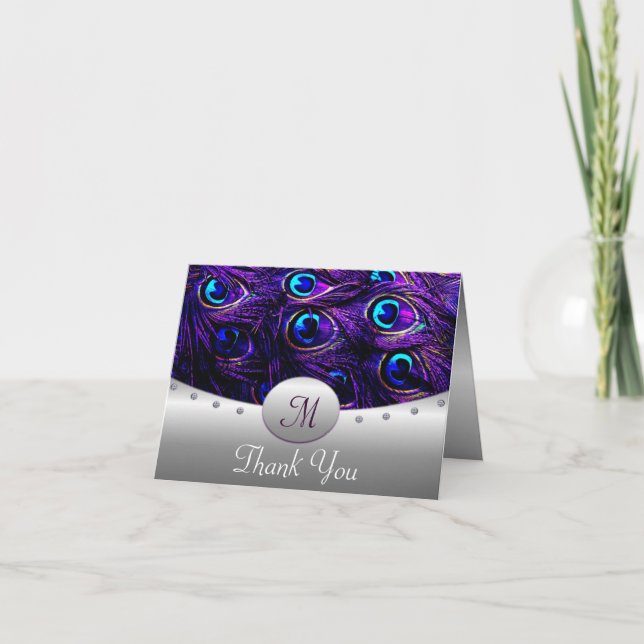 Cartões de Agradecimento de Casamento Pavão Roxo (Frente)