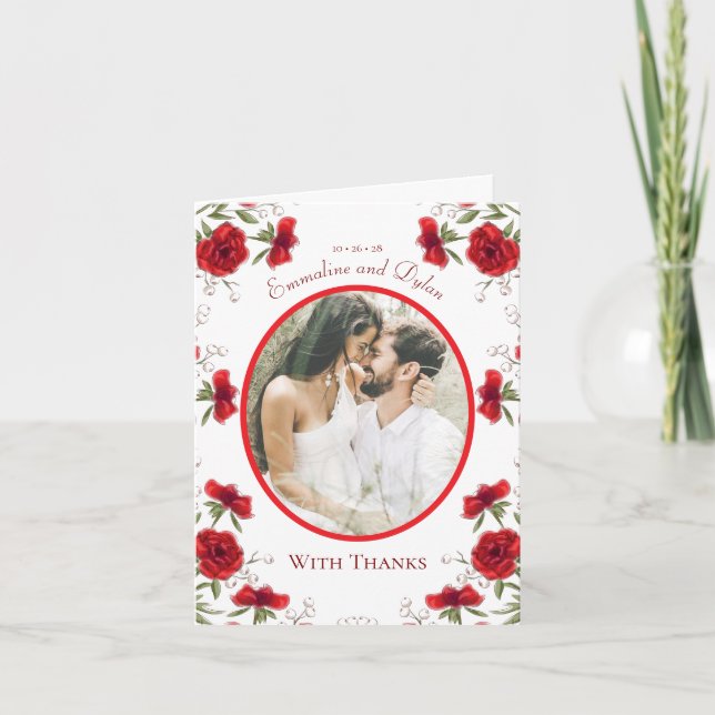 Cartões de Agradecimento de Casamento Romântico Ro (Frente)