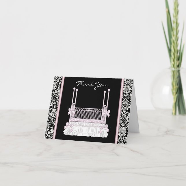 Cartões de Agradecimento de Chá de Bebê Pink Black (Frente)
