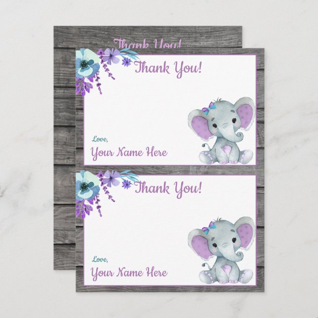 Cartões de Agradecimento de Duas Por Página Elefan (Frente/Verso)